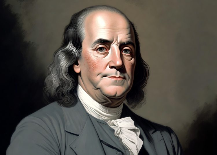 Portrait of Benjamin Franklin, Founding Father of the United States, statesman, inventor, and diplomat