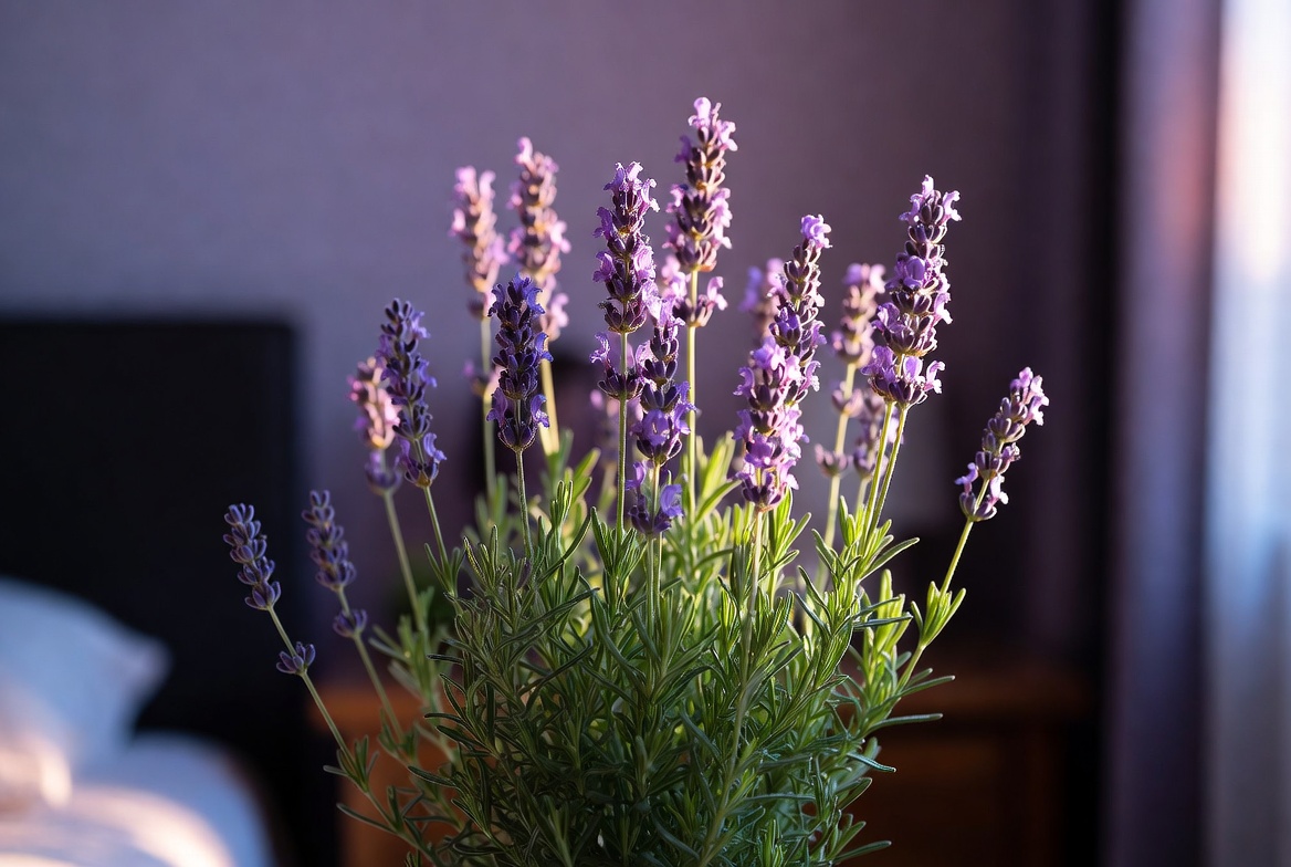 Potted lavender with fragrant purple flower spikes – calming indoor herb plant