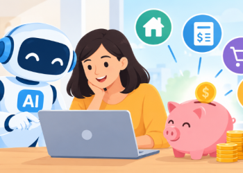 AI helping a person save money through smarter budgeting, lower expenses, and financial planning.